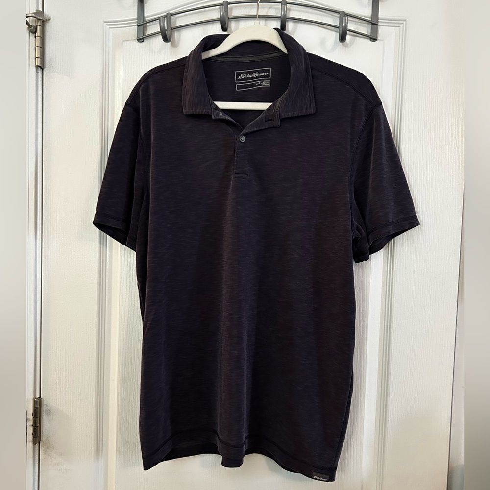 Eddie Bauer Polo Shirt Mens Large Active Purple Short Sleeve Tencel Polyester L‎